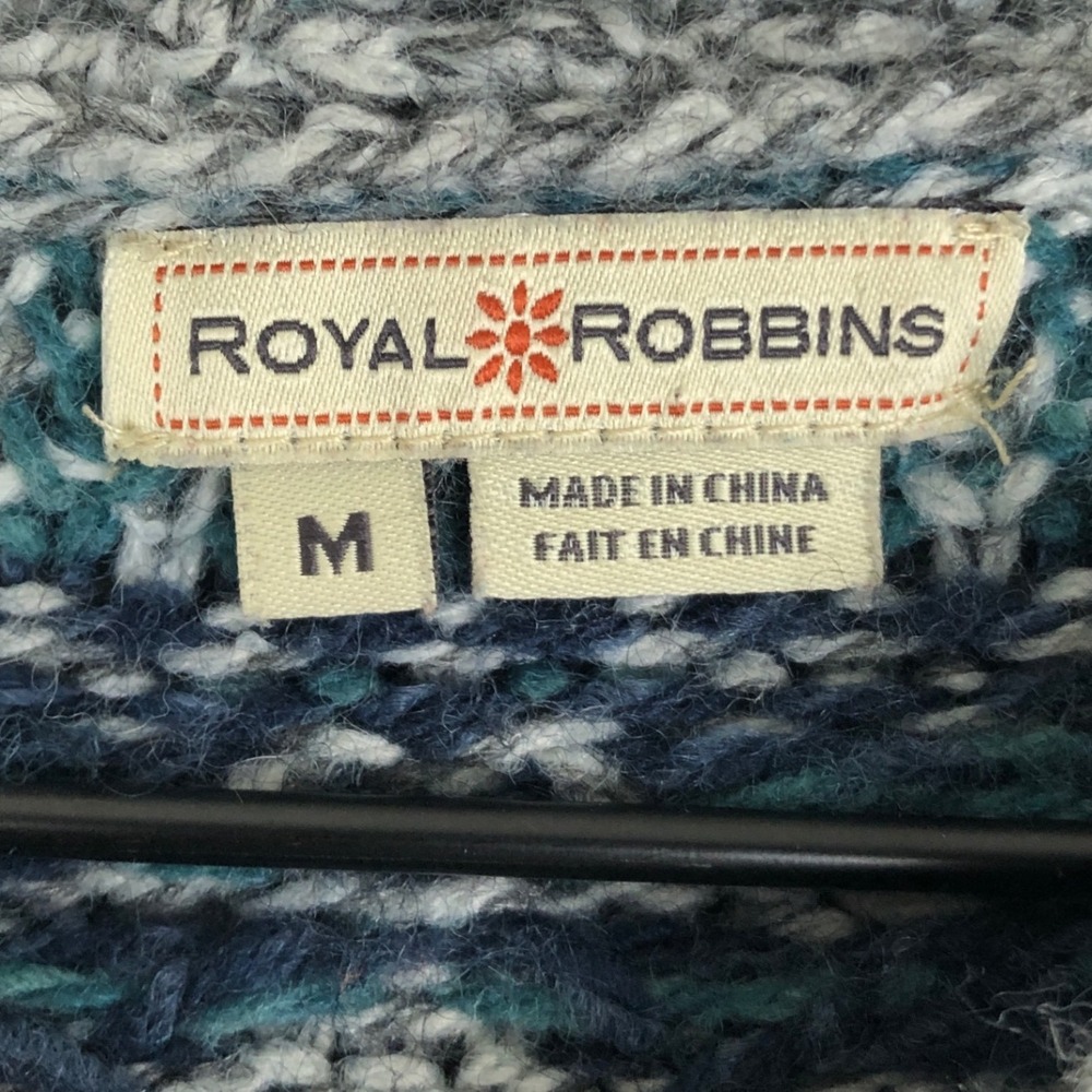 ROYAL ROBBINS Fair Isle Wool Blend Full Zip Hooded Cardigan Women's Sz M Gray - Picture 4 of 10